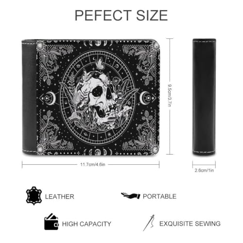 Moon And Floral Face Bifold Wallet 4.6x3.7 Inch,Slim Compact Folding Wallet with Card Slots And Cash Pocket Lightweight Wallet for Everyday Carry Travel Business - color: Moon and Floral Face