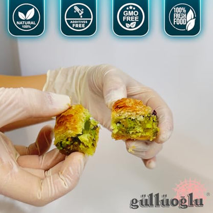 Gulluoglu Dry Baklava with Pistachio, 1.1 lb - 500 gr/14 pieces (2 Pack), daily fresh shipment from Istanbul/Turkey - size: 2 Pack