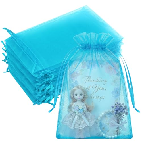 Crweety 50PCS Organza Bags 6x9 Large Gift Bags Blue Cute Mesh Bags Drawstring Sheer Pouches for Candy Jewelry Treats Wedding Favors Baby Shower Birthday Party Halloween, Gifts Wrapping Supplies - color: Lake Blue