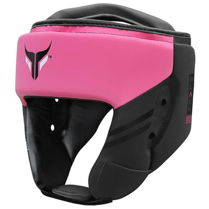 Mytra Fusion Boxing Headgear - Sparring Gear with Adjustable Strap MMA, Muay Thai, Kickboxing, Martial Arts, Karate, Head Gear - color: Black/Pink, size: Large