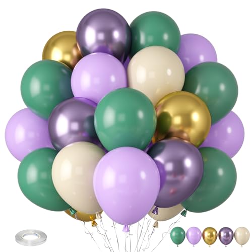 Purple and Sage Green Balloons, Purple Lavender Sage Balloon Cream White Gold Balloons, Light Metallic Purple Gold Balloon for Boho Birthday Wedding Graduation Party Baby Shower Decoration - color: Purple Green Gold