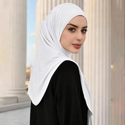 Instant Hijab Ready To Wear Hijab Scarf for Women Soft Long Muslim Jersey Hijabs Head Scarf for Prayer Abaya - color: White