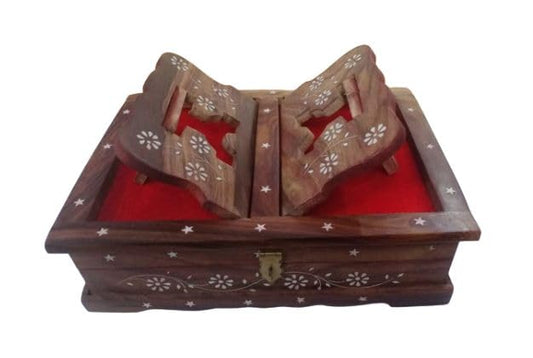 Wooden Rehal Box,Wooden Decor Holy Book Stand Box for Reading Quran, Geeta, Guru Granth Sahib, Bibil (Brown)