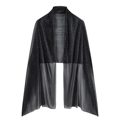 OurLore Chiffon Shawls Wraps for Women Sheer Glitter Scarf Sparkly Rhinestones Shoulder Sarong Cover Up Hijab for Wedding - color: Black