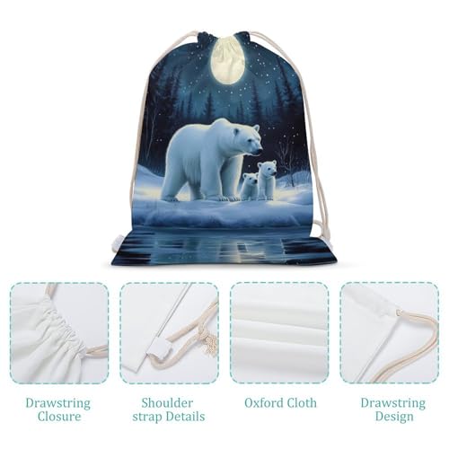 Winter Night Scene Polar Bears Drawstring Backpack Canvas String Bag Lightweight Sports Gym Bag for Men Women - color: Color-1
