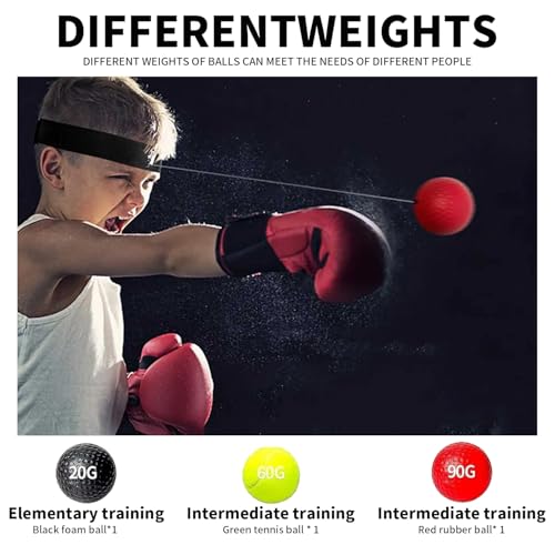 Adjustable Headband Boxing Reflex Ball Set with Varying Weight Balls, Boxing Training Equipment for MMA, Speed, Reaction, Timing, Focus and Hand Eye Coordination Training for Adults