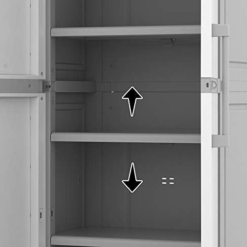 Keter Storage Cabinet with Doors and Shelves for Laundry Room, Garage, Bathroom Accessories, Closet and Home Organization, White & Grey