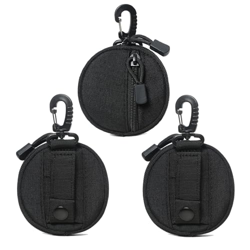 Small MOLLE Pouch with Carabiner Clip, Mini Coin Purse Keychain - color: Black 3 Pack