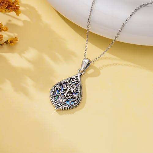 PROESS 925 Sterling Silver Hamsa/Allah Necklace Evil Eye Amulet Jewelry Gifts for Men Women - style: tree of life OM