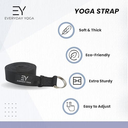 Everyday Yoga Strap with Metal D-Ring - Durable Stretching Strap for Yoga, Pilates, Flexibility & Physical Therapy (6ft, 8ft, 10ft) - color: Slate, size: 6 Foot