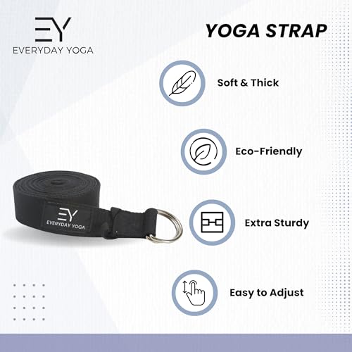 Everyday Yoga Strap with Metal D-Ring - Durable Stretching Strap for Yoga, Pilates, Flexibility & Physical Therapy (6ft, 8ft, 10ft) - color: Natural, size: 6 Foot