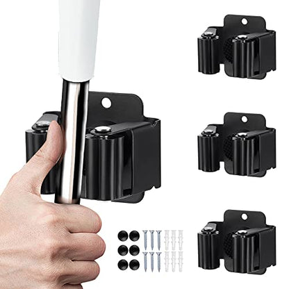 JAMEND CLXP 3PCS Broom and Mop Holder, Heavy Duty Garden Tool Organizer Rack Rake and Shovel Handle, Stainless Steel Mop Hanger. Wall Mounted Utility Rack with Screws, Matte Black - color: Black, size: 3