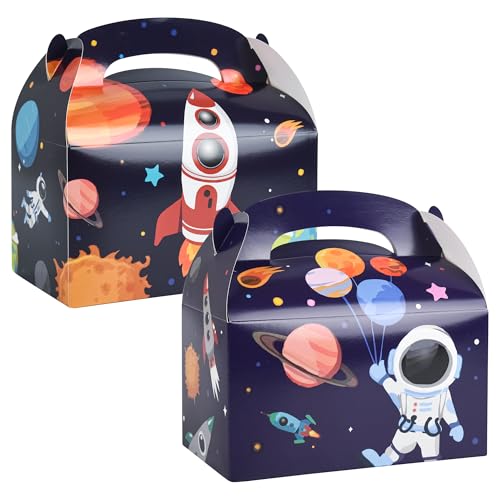 DjinnGlory 36 Pack Outer Space and Astronaut Treat Boxes Gable Boxes Party Favor Goodie Paper Gift Boxes for Baby Shower, Birthday, Supplies Decoration, Small Business 6.18 x 3.58 x 3.38 Inches - color: Outer Space