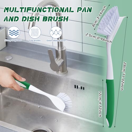 Hsei 20 Pcs Green Kitchen Scrub Dish Brush Bulk with 11 Inch Anti Slip Handle Cleaning Dish Scrubber with Stiff Bristles Washing Scrub Brushes for Housekeeping for Pots and Pans, Kitchen Sink - color: Green
