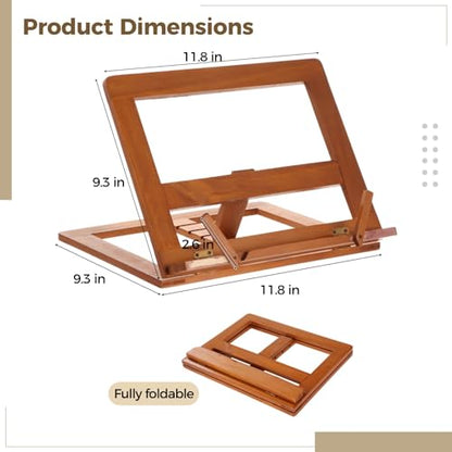 Adjustable Wooden Bible Stand, Foldable Reading Stand, Collapsible Book Holder, Cookbook Display Easel, Wood Missal Stand for Tablets, Music Scores, Laptops