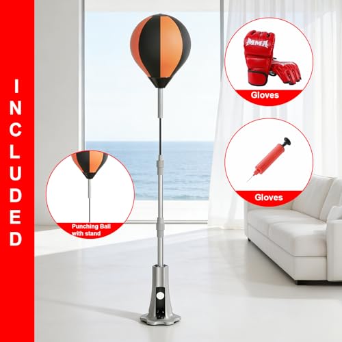 Punching Bag with Stand, Fast Bounceback Reflex Boxing Bag for Adults, Height Adjustable Speed Bag for Training, Improve Reflexes & Stamina, Home Fitness Equipment