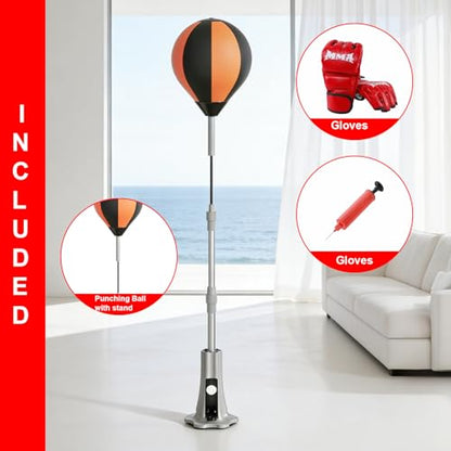 Punching Bag with Stand, Fast Bounceback Reflex Boxing Bag for Adults, Height Adjustable Speed Bag for Training, Improve Reflexes & Stamina, Home Fitness Equipment