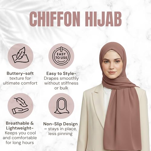 NOOR Chiffon Hijab Set for Women - Pack of 5 Lightweight Non-Slip Scarves, Premium Breathable Fabric, Gift-Ready Packaging - color: Mix Colors 13