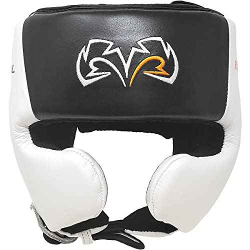 RIVAL Boxing RHG20 Traditional Headgear - Microfiber Inner Lining, Quick and Easy Adjustment, and Dual Density Foam Padding - color: Black/White, size: Medium
