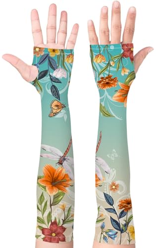 Bebila Gardening Sleeves for Women Farm UV Sun Protection Anti-Scratch Cooling Sleeves with Thumb Hole Arms Cover Outdoors - color: Gradient Green