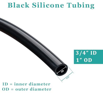Silicone Tubing 3/4"ID × 10FT Food Grade Hose Soft Silicon Tube | Black Flexible Pure Silicon Tubing for Home Brewing Wine Making Hydroponic, High/Low Temp Resistance, Odorless, Safe - size: 3/4" ID, style: 10 Feet