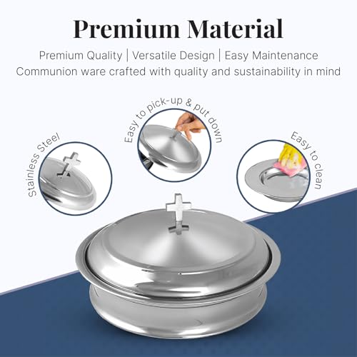 Communion Tray for Church with Lid, Stainless Steel - Set of 2 Trays