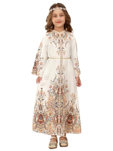 ABaoWedding Muslim Dress for Kids Girls Abaya Prayer Dress Arabic Kaftan - size: 4