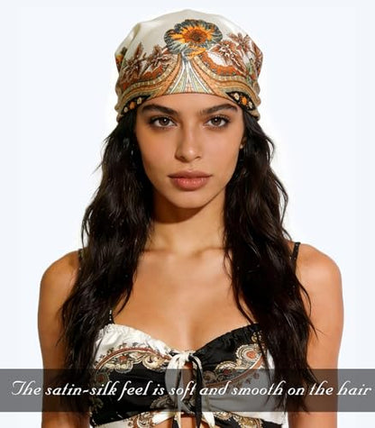 Sumolux Head Hair Scarf for Women 35" Like Satin Silk Scarf Hair Wrapping Night Bandana Large Square Scarves - color: B Classic Beige