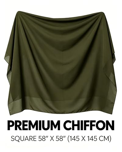 Lina & Lily Premium Chiffon Hijab Head Scarf Shawl Wrap for Muslim Women Square 58'' x 58'' - color: Dark Olive