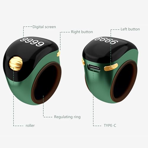 Interchangeable Tasbih Zikr Rings 3 Size Digital Prayer Counter Electronic Counting for Digital Counter - color: Green