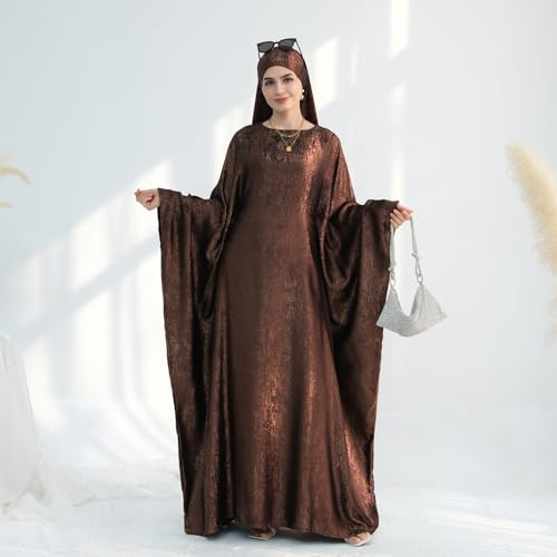ODIZLI Abayas For Women Muslim Metallic Shiny Hijab Prayer Dress Arabic Kaftan Dubai Turkey Islamic Dress - color: Coffee, size: 1
