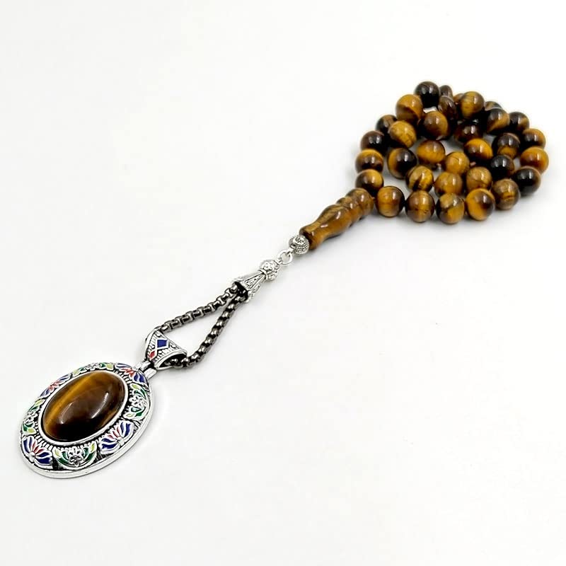 ALBASHAN Tasbih Men Natural Tiger Eye Stone Prayer Beads Muslim Misbaha 33 45 51 66 99 100Beads Professional Rosary Bead (10mmx100beads) - color: 10mmx100beads