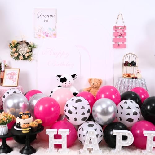 Pink Black Cow Balloons, 60 Pcs Cow Print for Girls Cowgirl Birthday Party - color: Pink Black Cow