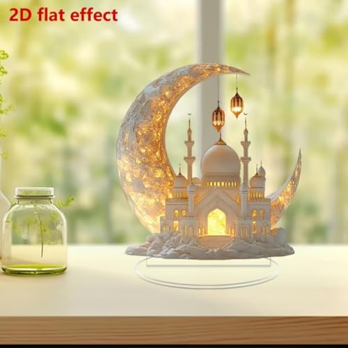Mosque Moon Lantern, Ramadan Eid Mubarak Ornaments, 2D Crescent and Lantern Acrylic Tabletop Ornament, Ramadan Festival (#4) - color: #4