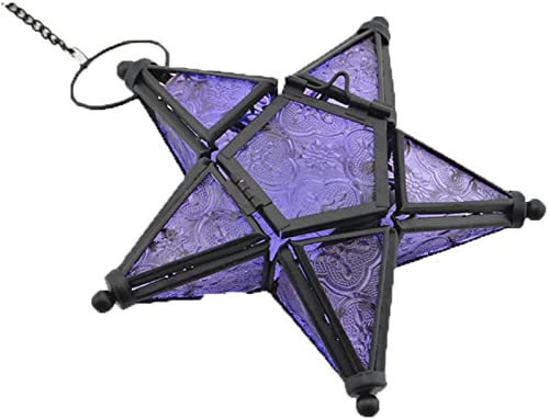 Sziqiqi Star Lantern Hanging Glass Star Purple Decoravtive Lantern Candle Holder for Home Patio Garden Decoration Purple - color: Purple