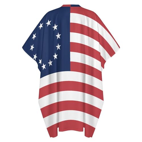 Betsy Ross Flag U.S.A Men's Kaftan Thobe V-Neck Long Gown Loose Robe - size: Large