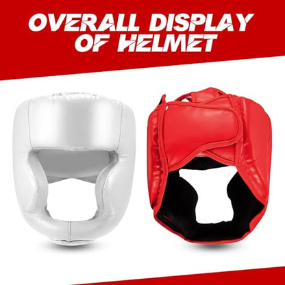 Jenaai 3 Pack Boxing Headgear Adjustable Padded Safety Head Guard MMA Training Sparring Kickboxing Muay Thai Martial Art Karate Taekwondo Helmet Gift for Valentines Adult Men Women - color: Black, Red, White