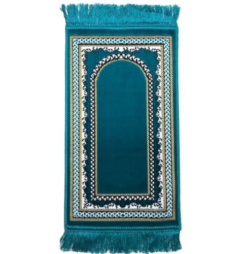 Modefa Turkish Islamic Velvet Prayer Rug - Soft Small Child Praying Carpet - Muslim Janamaz Sajada for Kids & Toddlers - Ramadan or Eid Gift for Boys & Girls - Lattice (Vine Arch Turquoise) - color: Vine Arch Turquoise