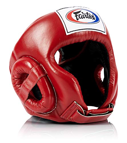 Fairtex HG6 Full Head Guard, Muay Thai Sparring Helmet Protective Headgear - color: Red, size: Medium