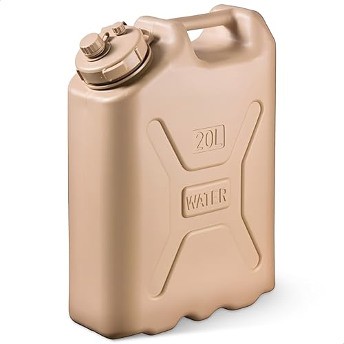 Scepter Portable Military Style Water Storage Jug & Container for Camping, 5 Gallon, Sand - Plastic Beverage and Hydration Dispenser for Outdoor Drinking, RV and Emergency Survival | Portable Heavy-Duty Plastic Beverage & Hydration Dispenser for Camping,