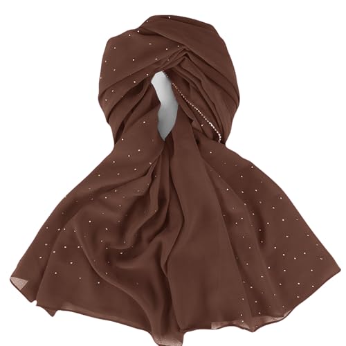 Hijab Scarf for Women Soft Chiffon Rhinestone Long Scarf Shawl Fashion Muslim Hijab Head Wrap Scarves - color: Coffee