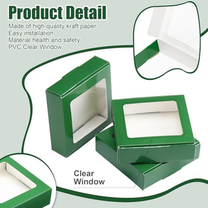 Zonon 30 Pcs Kraft Paper Boxes with Window 4.13 x 4.13 x 1.18 Inch Candy Packaging, Small Gift Boxes, Soap holder, Mini Treat Packaging for Bakery Chocolate Jewelry Display (Dark Green) - color: Dark Green
