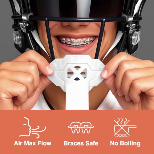 SLEEFS X White Football Mouth Guard - Lip/Mouthguard with Helmet Strap - Lip/Teeth Protector Mouthpiece - Moldable - for Youth/Adults, Men & Women Mouth Guard, Maximum Air Flow, Lacrosse, All Sports - color: White