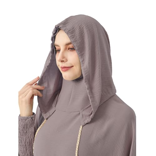 Abaya Muslim Dress Women Prayer Dress Long Sleeve Hooded Loose Maxi Dress Arabian Dubai Islamic Clothes - color: Gray Lilac