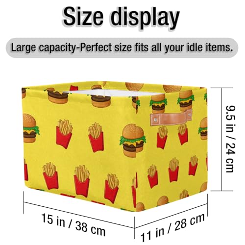 Storage Basket Burger Fries Storage Bins with Handles Polyester Storage Boxes Collapsible Nursery Baskets for Bathroom Living Room,2 Pack - size: 2 Pack