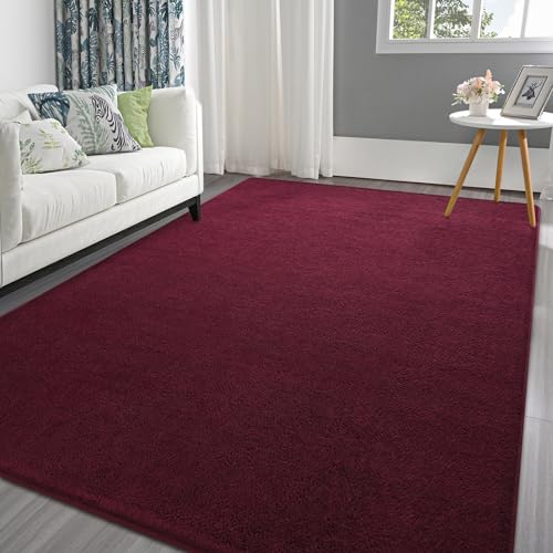 Pettop 4x6 ft Burgundy Red Area Rugs for Bedroom Living Room, Washable Memory Foam Indoor Carpet, Modern Aesthetic Minimalist Non Slip Soft Comfy Carpet for Boys Girls Dorm Home Decor - color: Burgundy Red, size: 4' X 6' (Rectangular)