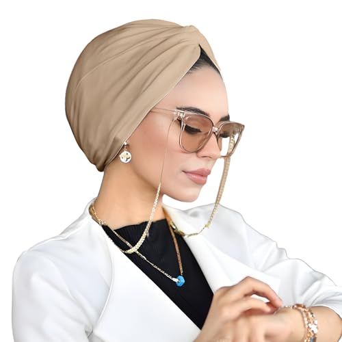 para life Knot Turbans for Women, Breathable Instant Turban|Standard Size Cotton|Pre-tied Scarf, Hijab Cap&Undercap - color: Light Brown