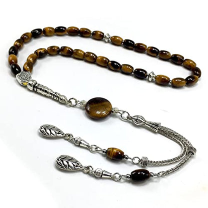 Design -Tiger Eye Stone Series Worry Beads - Prayer Beads - Tesbih-Tasbih-Tasbeeh-Misbaha-Masbaha-Subha-Sebha-Sibha-Rosary (-Oval Cut Model 6x9 mm-) - color: -Oval Cut Model 6x9 mm-