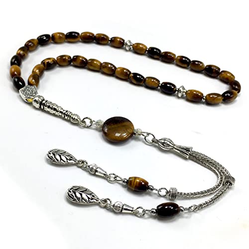 디자인 -Tiger Eye Stone Series Worry Beads - 기도 비즈 (8 mm-33 비즈) Tesbih-Tasbih-Misbaha-Masbaha-Subha-Sebha-Sibha-Rosary (-타원형 컷 모델 6x10 mm-) - color: -오벌 컷 모델 6x10 mm-