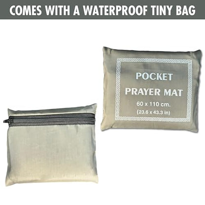 Hakan Portable Travel Praying Mat, Muslim Prayer Rug, Foldable Prayer, Pocket Size Waterproof Praying Rug with Iron Corners, Ramadan Eid Gift | 23.6 in x 43.3 in, Grey